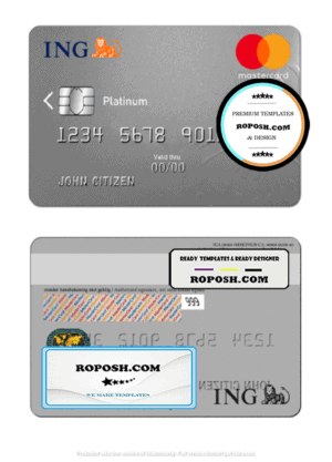 Netherlands ING Bank mastercard template in PSD format, fully editable