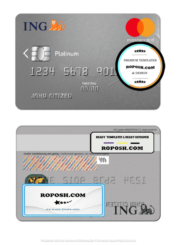 Netherlands ING Bank mastercard template in PSD format, fully editable
