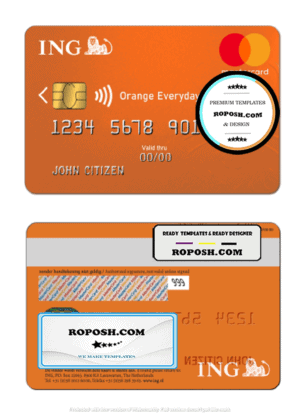 Netherlands ING Orange mastercard template in PSD format, fully editable