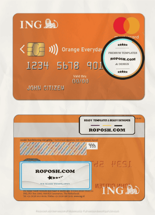 Netherlands ING Orange mastercard template in PSD format, fully editable