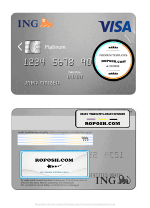 Netherlands ING Bank visa card template in PSD format, fully editable