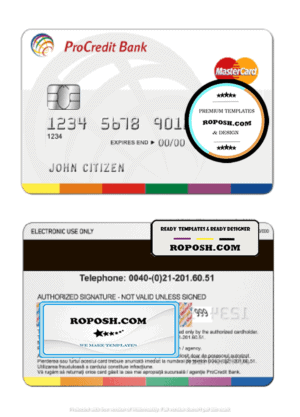 Romania ProCredit Bank mastercard credit card template in PSD format, fully editable