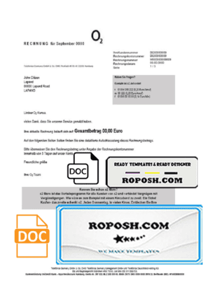 Germany RECHNUNG O2 utility bill template in Word and PDF format