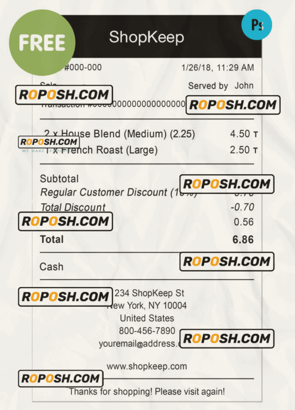 Shopkeep payment receipt PSD template