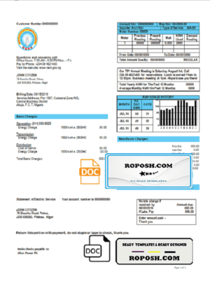 Nigeria Nigerian Electricity Regulatory Commission electricity utility bill template in Word and PDF format