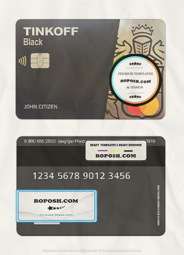 Russia Tinkoff bank mastercard template in PSD format, fully editable scan effect