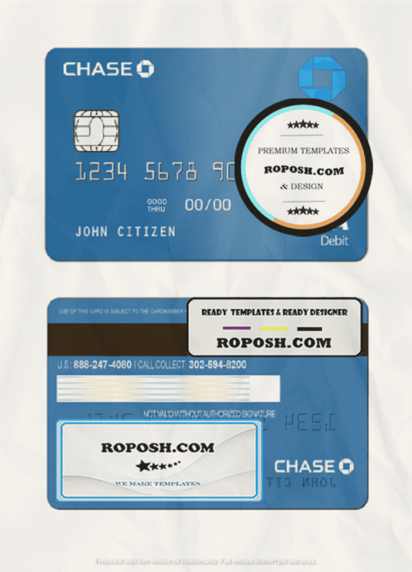 USA Chase bank Visa Debit Card template in PSD format, fully editable