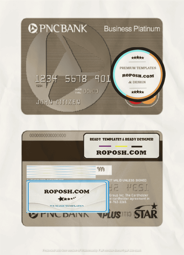 USA PNC Bank MasterCard template in PSD format, fully editable