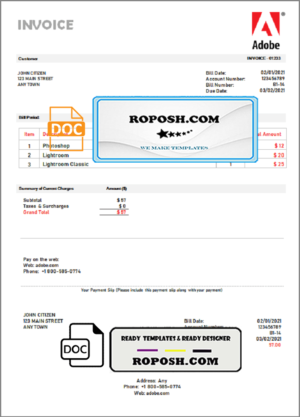 USA Adobe invoice template in Word and PDF format, fully editable
