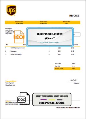 USA UPS invoice template in Word and PDF format, fully editable
