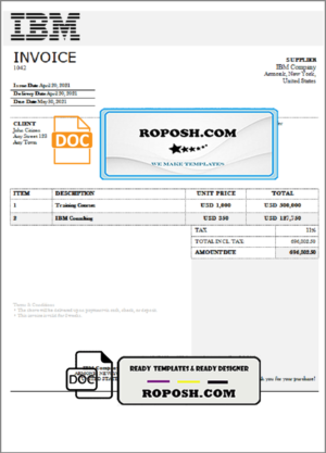 USA IBM invoice template in Word and PDF format, fully editable