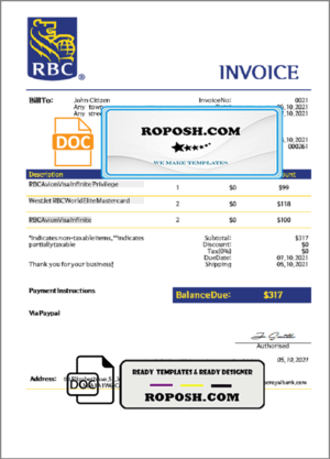 USA RBC invoice template in Word and PDF format, fully editable