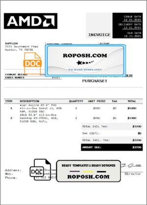 USA AMD invoice template in Word and PDF format, fully editable