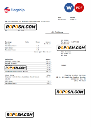 United Kingdom Flagship Merchant Services credit card service company pay stub Word and PDF template