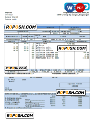 Spain Keld electronic company pay stub Word and PDF template