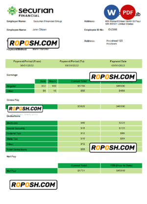 USA insurance company employee sheet template in Word and PDF format