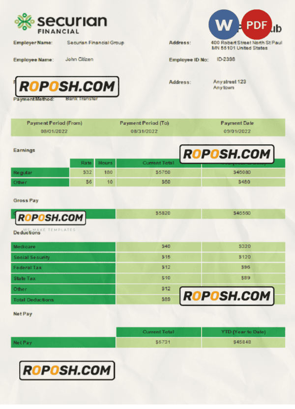 USA insurance company employee sheet template in Word and PDF format