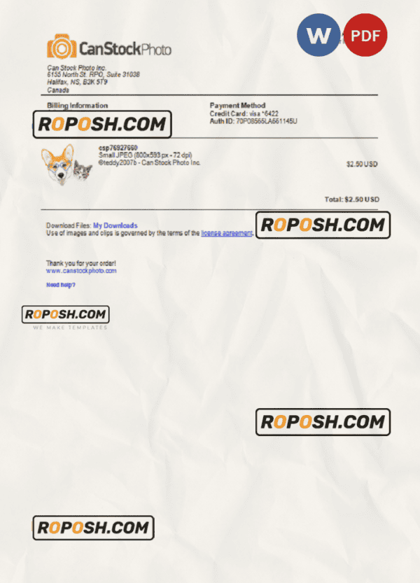 USA Canada Can Stock Photo invoice template in Word and PDF format, fully editable