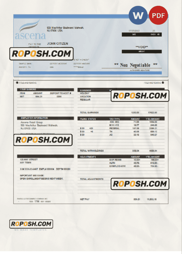 USA retail company employee sheet template in Word and PDF format
