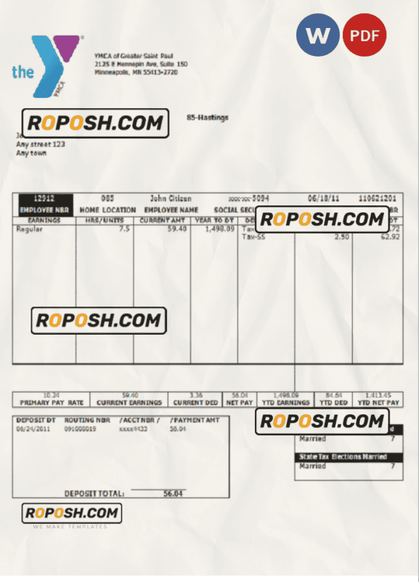 USA social service company employee sheet template in Word and PDF format