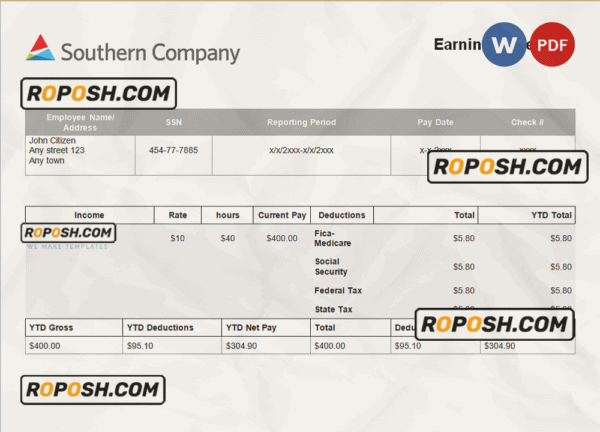 USA electric company employee sheet template in Word and PDF format