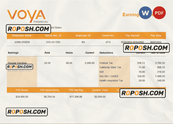 USA financial company employee sheet template in Word and PDF format, version 4