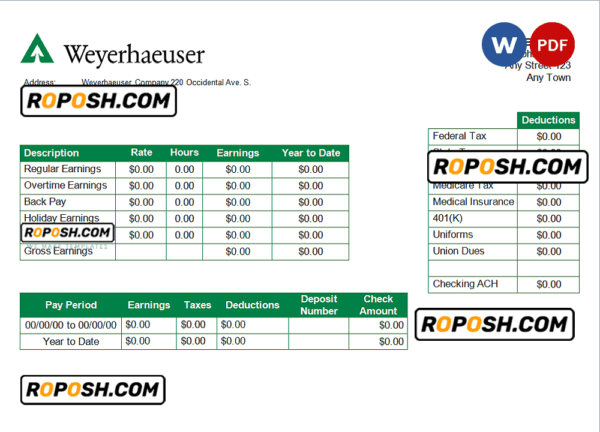 USA forest and paper company employee sheet template in Word and PDF format
