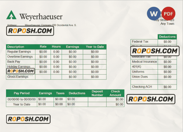 USA forest and paper company employee sheet template in Word and PDF format