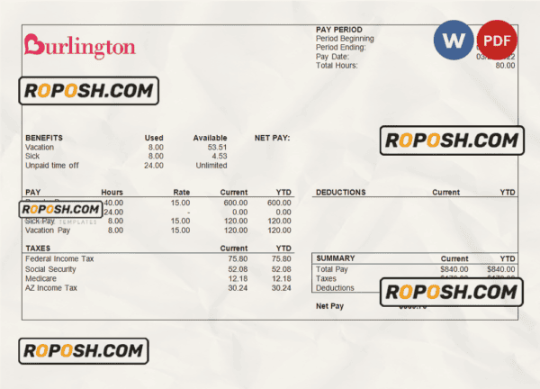 USA retail group company employee sheet template in Word and PDF format