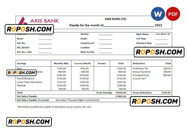 India financial company employee sheet template in Word and PDF format