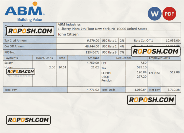 USA facility services company employee sheet template in Word and PDF format