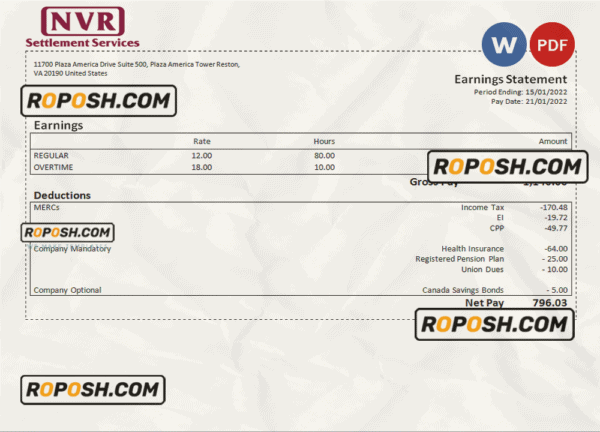 USA construction company employee sheet template in Word and PDF format