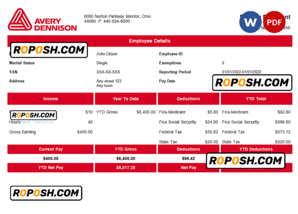 USA packaging company employee sheet template in Word and PDF format, version 2