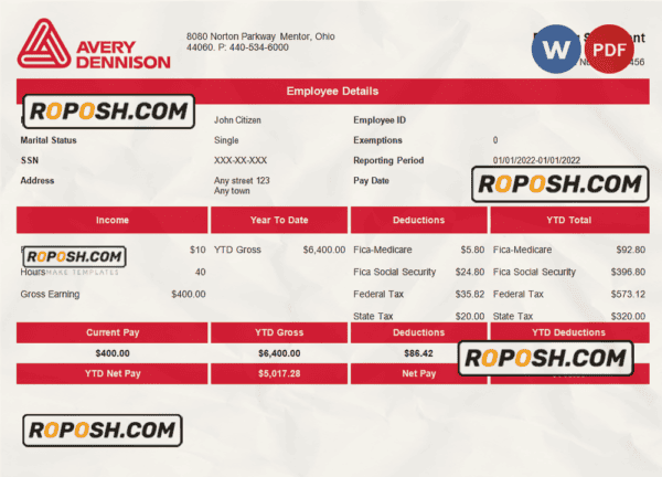 USA packaging company employee sheet template in Word and PDF format, version 2