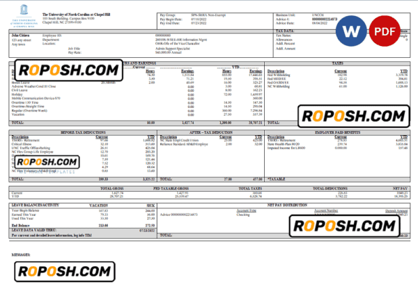USA public research university employee sheet template in Word and PDF format