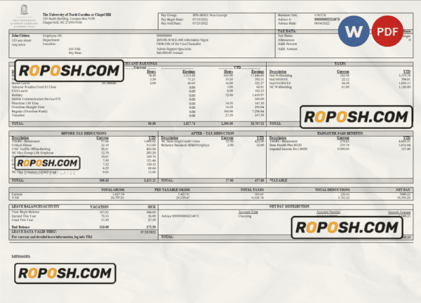 USA public research university employee sheet template in Word and PDF format