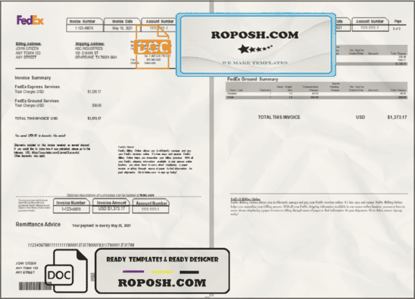 USA Fedex invoice template in Word and PDF format, fully editable
