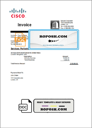 USA Cisco invoice template in Word and PDF format, fully editable