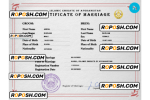 Afghanistan marriage certificate PSD template, fully editable