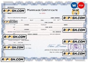 Benin marriage certificate Word and PDF template, completely editable