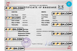 Botswana marriage certificate PSD template, fully editable