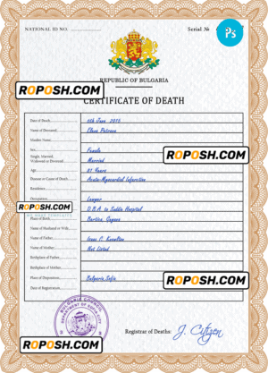 Bulgaria death certificate PSD template, completely editable