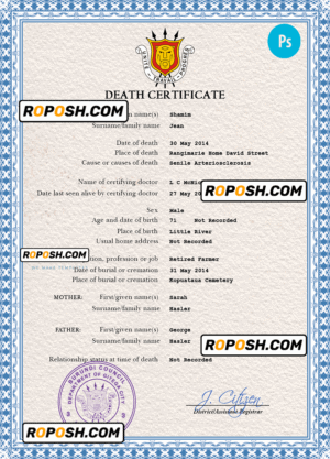 Burundi vital record death certificate PSD template