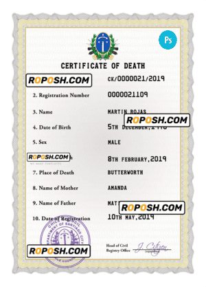 Chile vital record death certificate PSD template