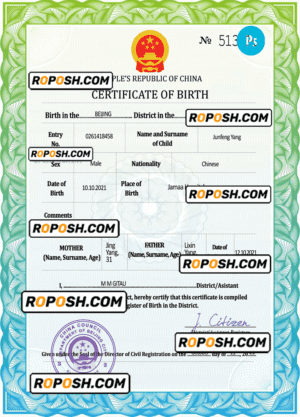 China vital record birth certificate PSD template, completely editable