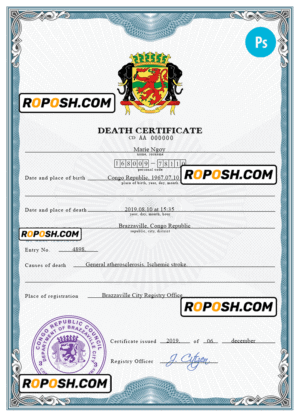 Congo vital record death certificate PSD template