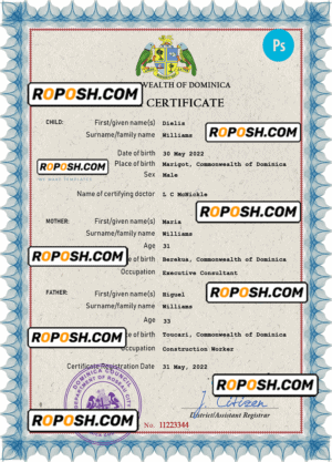 Dominica vital record birth certificate PSD template