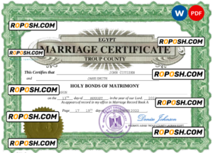 Egypt marriage certificate Word and PDF template, completely editable