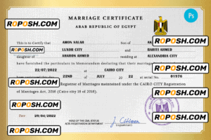 Egypt marriage certificate PSD template, fully editable