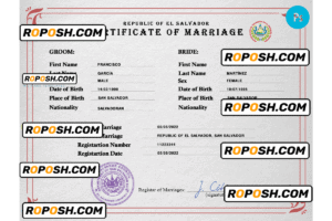 El Salvador marriage certificate PSD template, completely editable